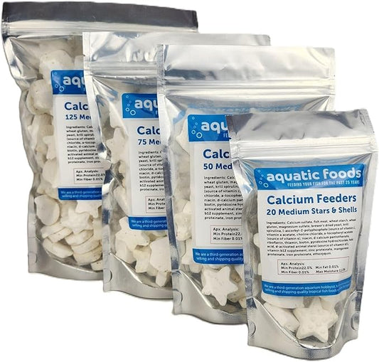 Aquatic Foods Inc. Medium Size Calcium Feeder Stars & Shells for Shrimp, Snails, Crabs, Crayfish, Hermit Crabs and All Tropical Fish…125 Count Bag