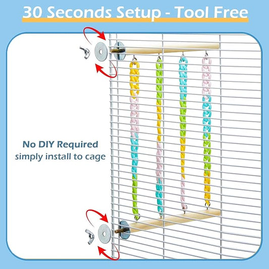 Sugar Glider Climbing Toys, Natural Wood with Sturdy Colorful Chains Hanging Toys Sugar Glider Cage Accessories, Wobble-Free Rat Enrichment Toys for Small Animals and Parrots (1pc)