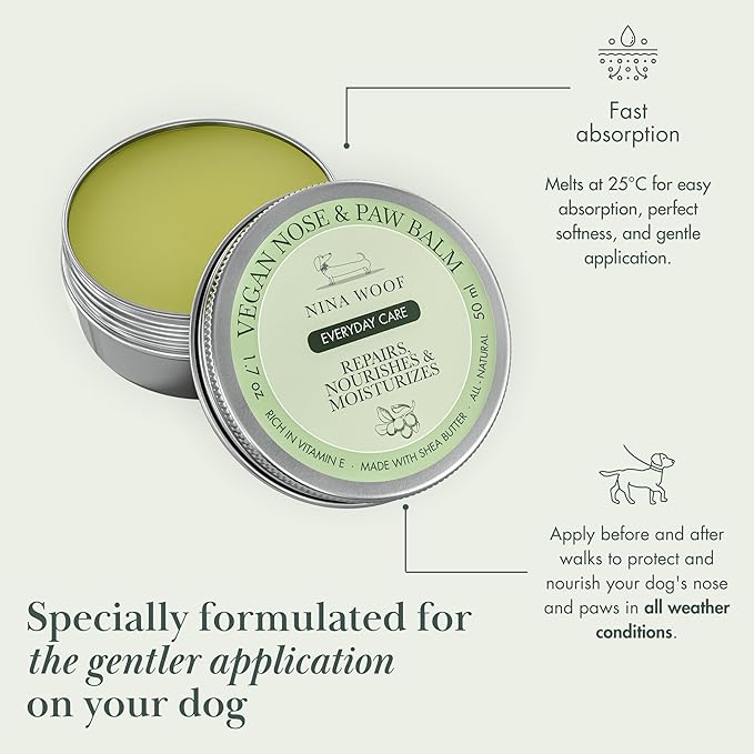 All-Natural Dog Paw & Nose Balm – Vegan Dog Grooming Supplies | Dog Paw Moisturizer & Nose Butter for Dogs | Safe Snout Soother for Dry Nose & Cracked Paws