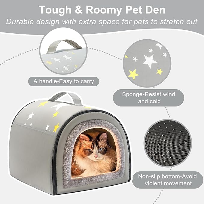 Jiupety Indoor Dog House, 2 in 1 Portable Foldable House Bed with Cover, Pet Tent & Cave Bed for Cats and Small Dogs, M(17"×14"×13"), Up to 9 Lb, Grey
