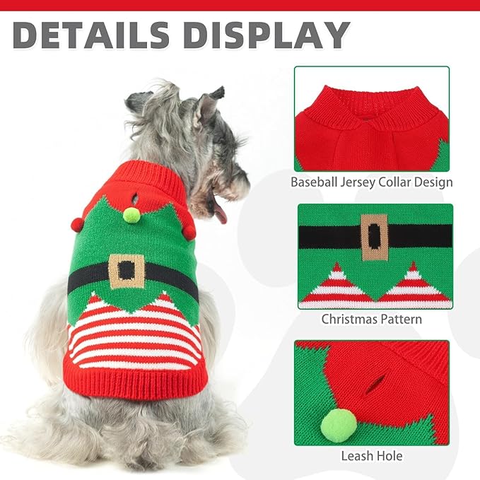 KOOLTAIL Dog Christmas Sweater Winter Clothes - Knitwear Soft Santa Claus Shirt for Cold Weather, Fleece Pet Sweatshirt Pullover Jumper Outfit for Small Medium Large Dogs Puppy Cats Girls Boys Red S