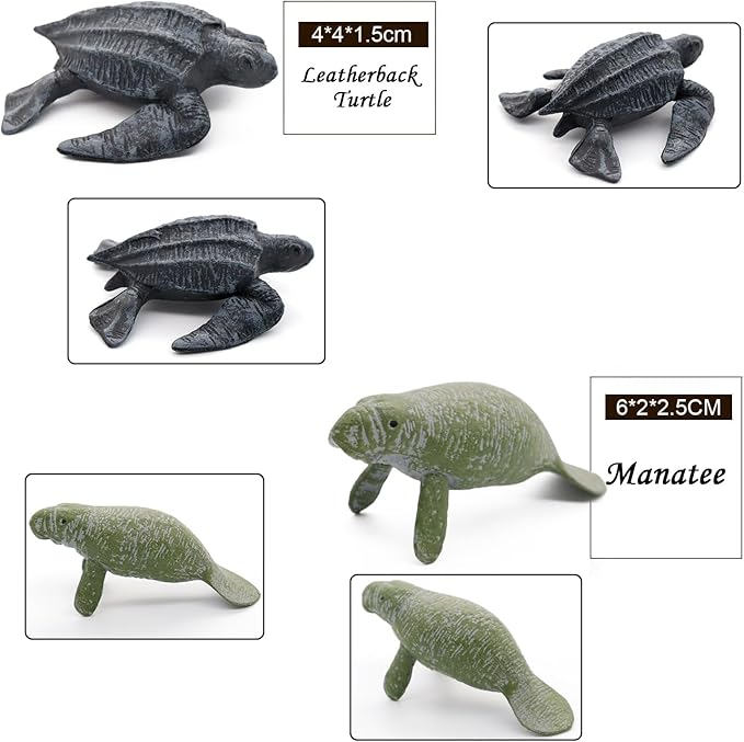 Sea Animal Toy Set,12 pcs Animal Sea Figures Ocean Toy for Kids, Realistic Set for Sea Lovers, Includes Great White Shark, Dolphin, White Shark, Whale for Age 3+