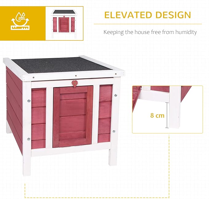 PawHut Small Wooden Rabbit Hutch Bunny Cage Guinea Pig Cage Duck House Dog House with Openable & Waterproof Roof, Red
