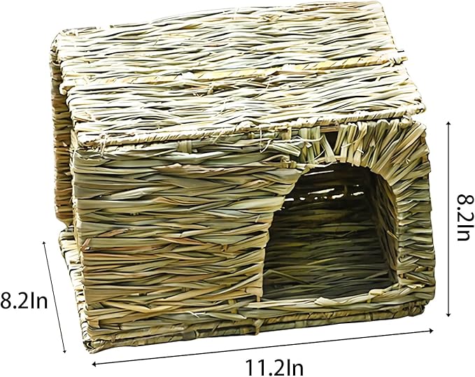 WUWEOT 2 Pack Large Grass Bunny House, Foldable Rabbit Hut, Play Hideaway Bed Hay Mat Chew Toy for Rabbit, Guinea Pigs, Gerbils, Hamster and Small Animals, 11"x8"x8"
