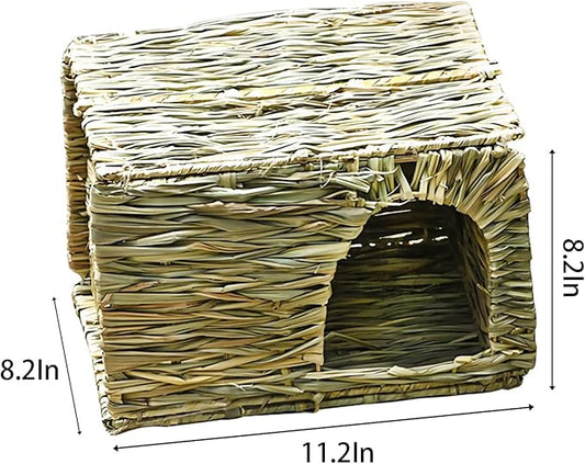 WUWEOT 2 Pack Large Grass Bunny House, Foldable Rabbit Hut, Play Hideaway Bed Hay Mat Chew Toy for Rabbit, Guinea Pigs, Gerbils, Hamster and Small Animals, 11"x8"x8"