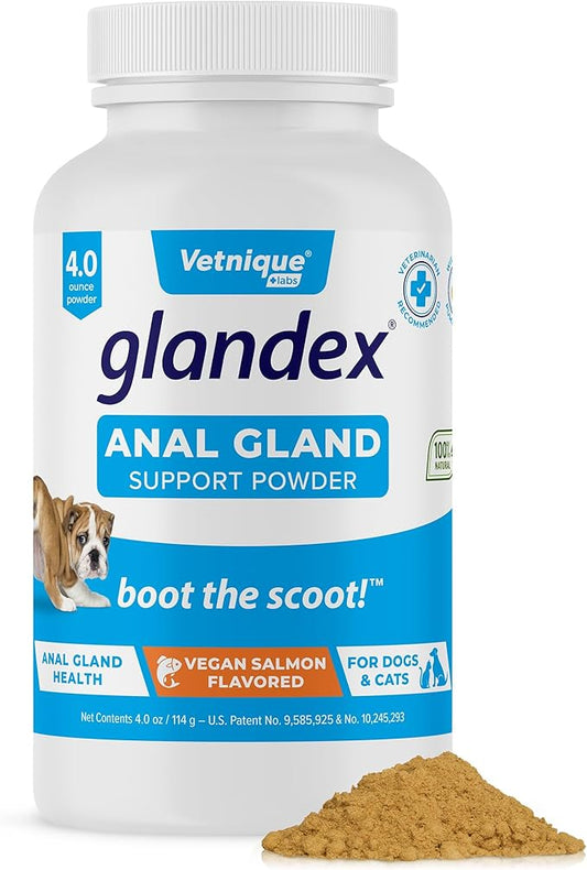 Vetnique Glandex Dog Fiber Supplement Powder for Anal Glands with Pumpkin, Digestive Enzymes & Probiotics - Vet Recommended (Regular or Advanced Strength) - Boot The Scoot (4.0 oz, Salmon)