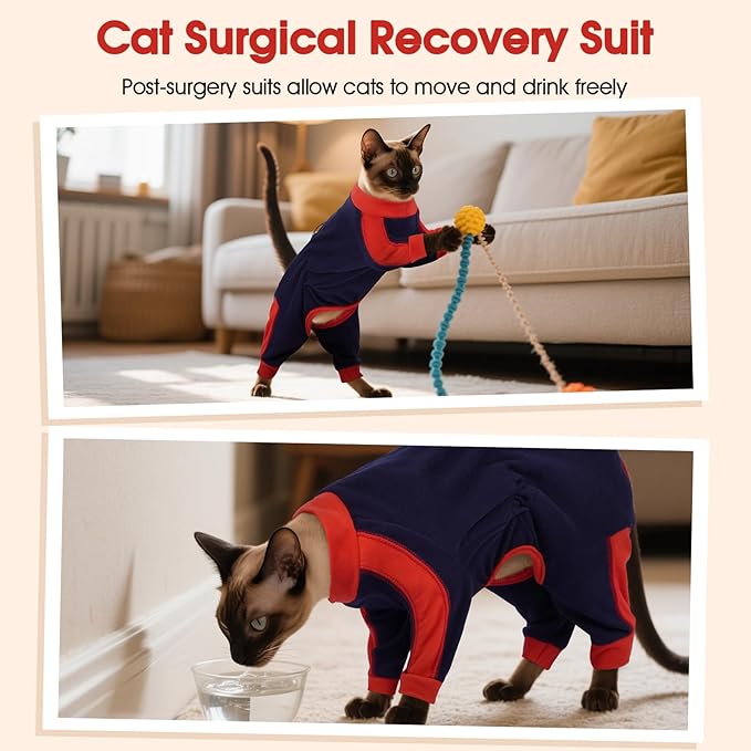 DENTRUN Cat Clothes with Anti-Shedding Fabric - Soft Recovery Suit & Breathable Lint-Resistant Cat Sweater for Wound Care & Hair Control, Kitten Onesie Pajamas, XS, Dark Blue