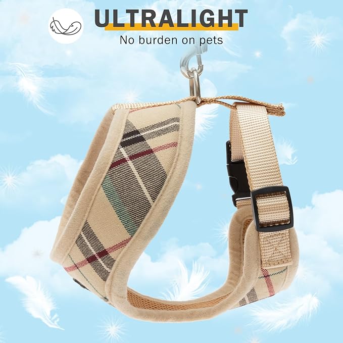SCENEREAL Puppy Dog Harness with Leash Set for Small Medium Dogs, Soft Mesh Step in Pet Harnesses and Leash, No Chock Plaid Adjustible No Pull Vest