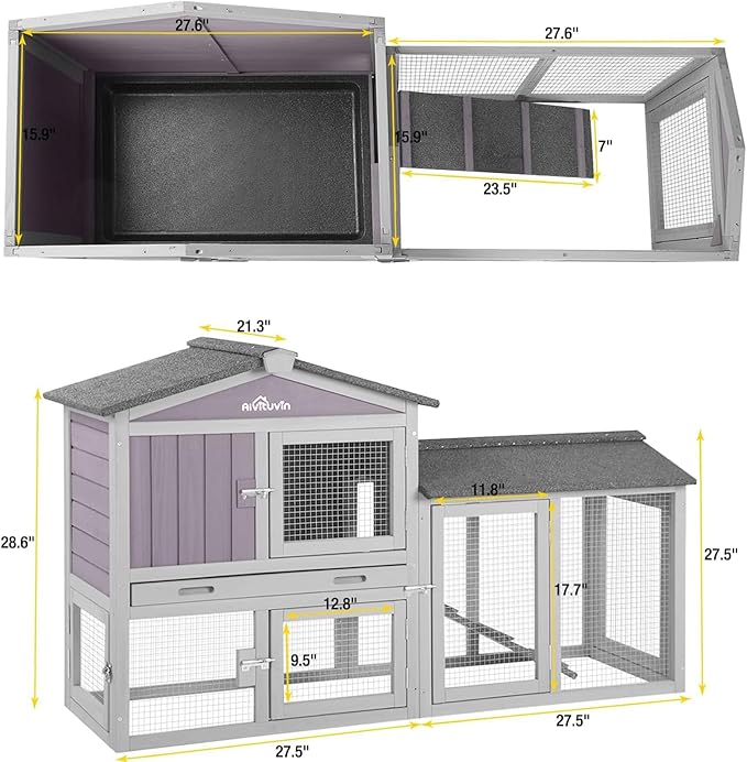 Aivituvin Chicken Coop Outdoor Rabbit Hutch Expandable Indoor Cage for Bunny, Small Chicken, Quail, Duck 57" L