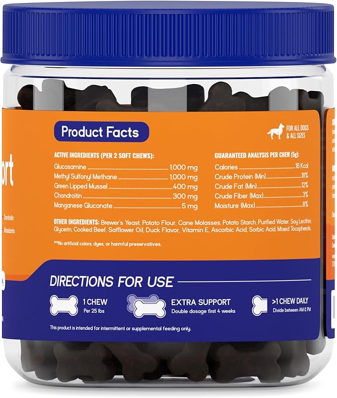 PupGrade Joint Support Supplement for Dogs - Natural Glucosamine Chondroitin with MSM - Hip & Joint Pain Relief - Recommended for Hip Dysplasia, Arthritis & Joint Disease - USA Tested - 180 Chews