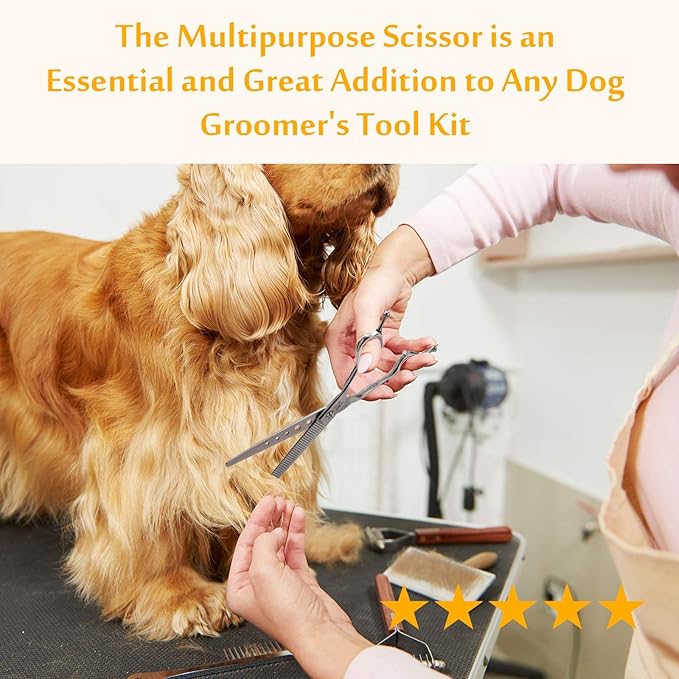 JASON 7" Dog Grooming Scissors, Combines Cutting, Thinning, Blending and Texturizing Features, Reversible Pet Trimming Shears, JP 440C (40-teeth, Silver)