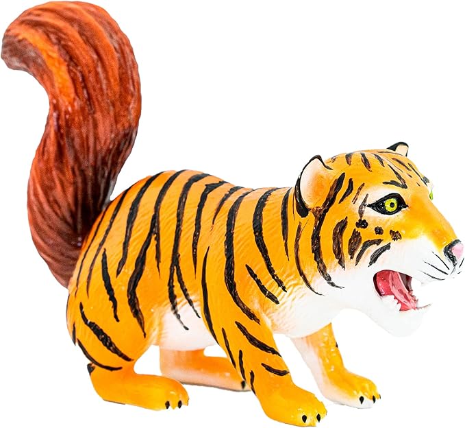 Randimals Tiger with Squirrel Tail Figurine Toy 5”, Premium Hard Rubber Animal Action Figure Toy, Hybrid Friend Encourages Adventure & Imagination