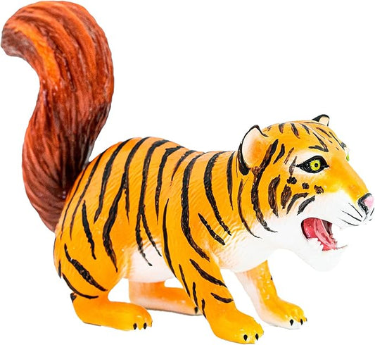 Randimals Tiger with Squirrel Tail Figurine Toy 5”, Premium Hard Rubber Animal Action Figure Toy, Hybrid Friend Encourages Adventure & Imagination