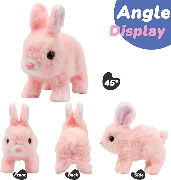 Hopearl Hopping Rabbit Interactive Electronic Pet Plush Bunny Toy with Sounds and Movements Animated Walking Wiggle Ears Twitch Nose Gift for Toddlers Birthday, Pink, 7''