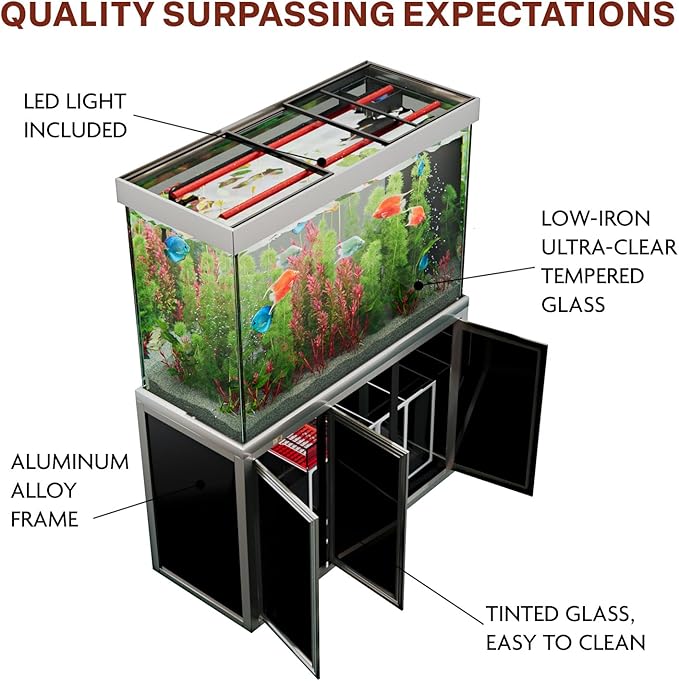 Silver Edition 145 Gallon Fish Tank Premium Tempered Ultra Clear Glass Complete Aquarium Setup