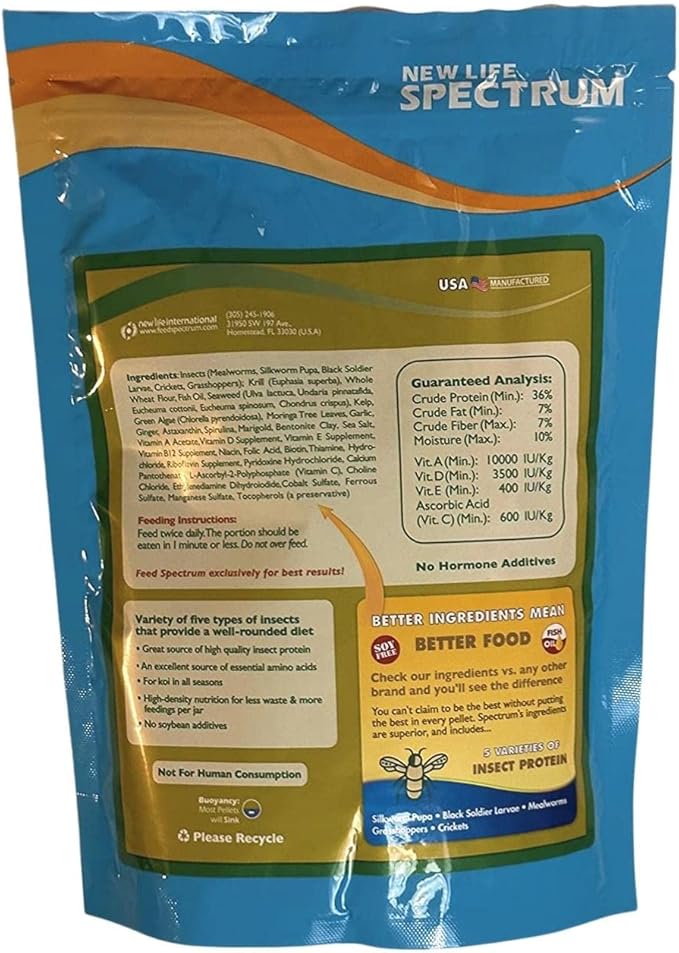New Life Spectrum INSECTUM 600 G. 2-2.5 MM Medium Sinking Pellet Food NLS