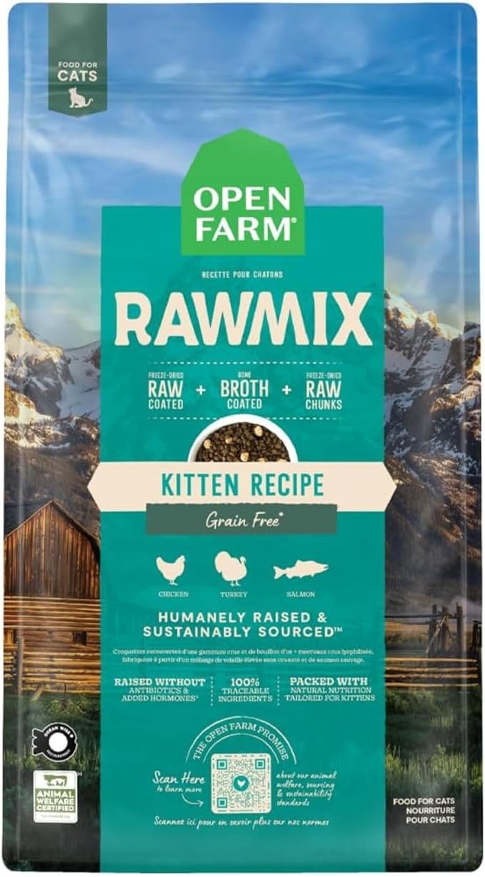 Open Farm, RawMix Dry Cat Food, Protein-Packed Kibble Coated in Bone Broth with Freeze Dried Raw Chunks, Formulated for Kittens, Chicken with Turkey & Wild-Caugh Salmon Recipe for Kittens, 2.25lb Bag