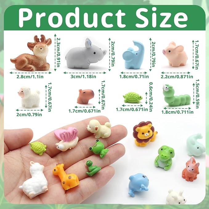 Benvo 45 PCS Assorted Mini Resin Animal Figurines - Tiny Creatures for DIY Crafts, Fairy Gardens, Dollhouse Accessories, Hide & Decor