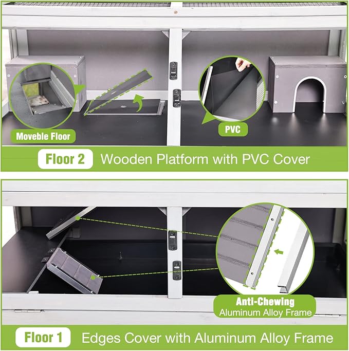 Guinea Pig Cages Anti-Chewing Hamster Cage 2 Story Large Platform Small Animal Cages with Chewing Toy, Food Bowl, Hideout and 2.36”Deeper Plastic Tray