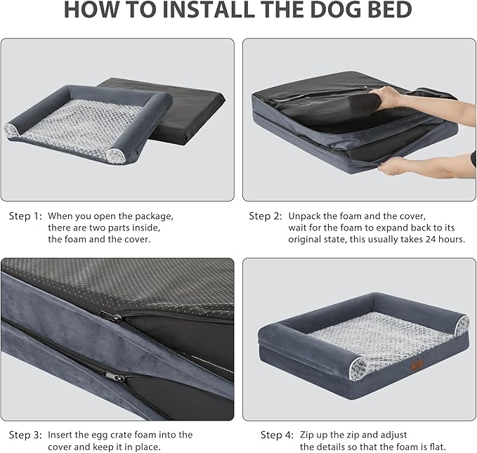 WNPETHOME Orthopedic Dog Beds for Large Dogs, Waterproof Memory Foam Large Dog Bed with Sides, Non-Slip Bottom and Egg-Crate Foam Big Pet Couch Bed with Washable Removable Cover