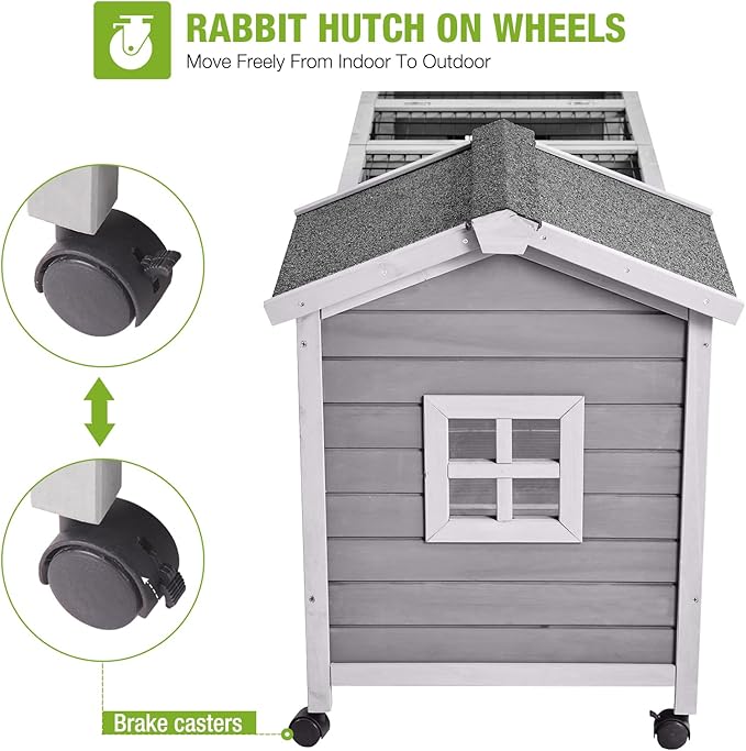 GUTINNEEN Rabbit Hutch Outdoor Bunny Cage Indoor with Large Space Guinea Pig House on Wheels 10.4 ft², No Leak Trays, Run