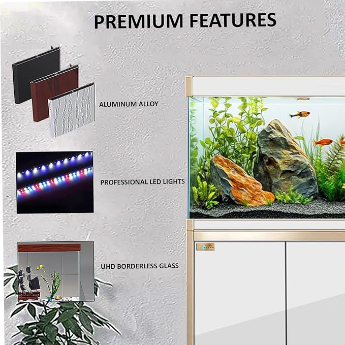 135-Gallon Aquarium Tempered Ultra Clear Glass with Complete Setup in White with Gold Trims