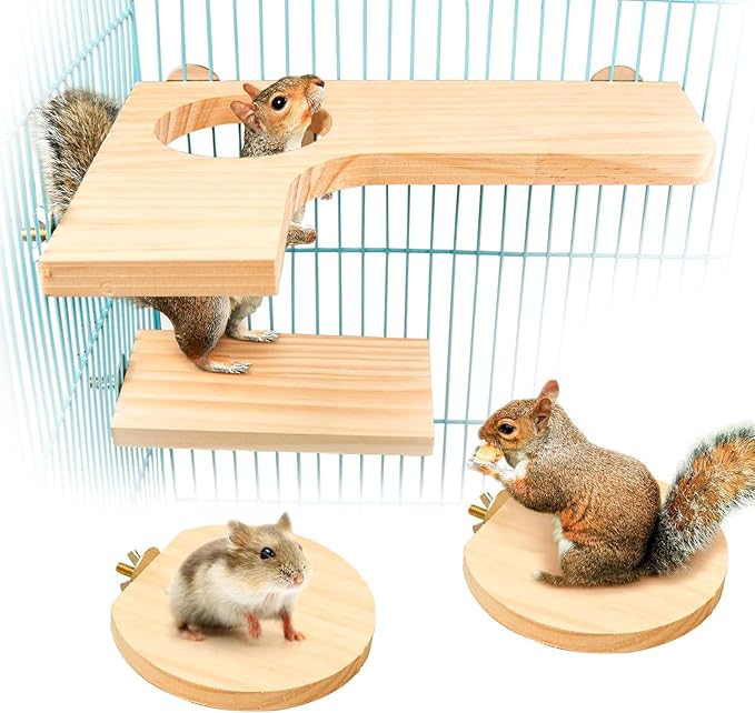 Squirrel Gerbil Chinchilla and Dwarf Hamster L-Shaped Pedal Wooden Platform, 3 Pieces of Natural Wooden Parrot HamsterStanding and Jumping Board,for Rat Activity Chinchilla Bird Cage Accessories (H01)