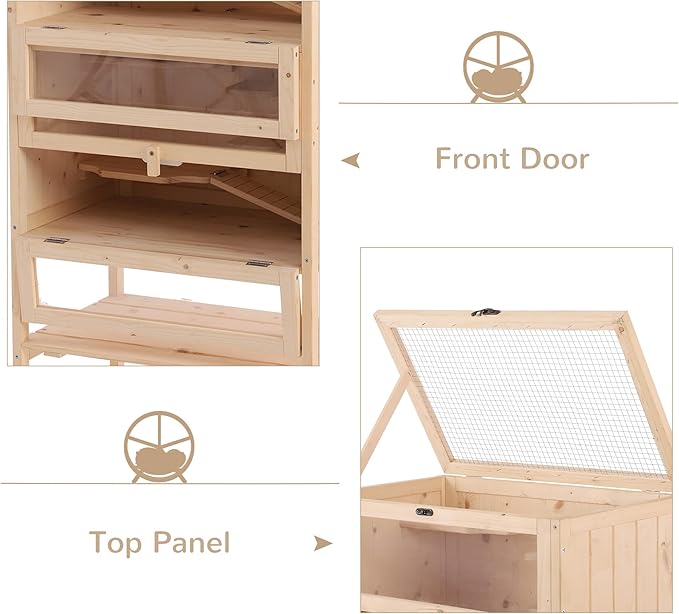 PawHut 5-Tier Wooden Hamster Cage Mice Habitat Rat Habitat with Openable Top, Front Door and Storage Shelf