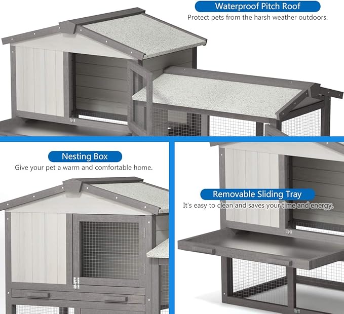 Tangkula Large Chicken Coop, 58‘’ Wooden Hen House Outdoor Backyard Garden Bunny Rabbit Hutch with Ventilation Door, Removable Tray & Ramp Chicken Coop (58 inches) (Gray)