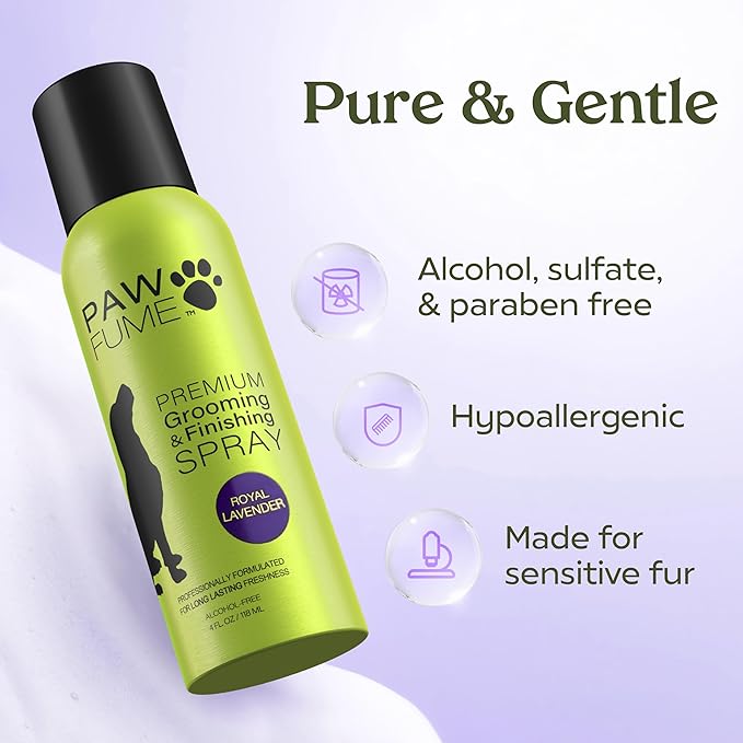 PAWFUME Dog Detangler Grooming Spray, Royal Lavender, 4-Pack – Keeps Pups Fresh All Day – Hypoallergenic, Alcohol-Free, Detangling & Moisturizing – Salon-Quality Dog Necessities for Coat & Fur Care