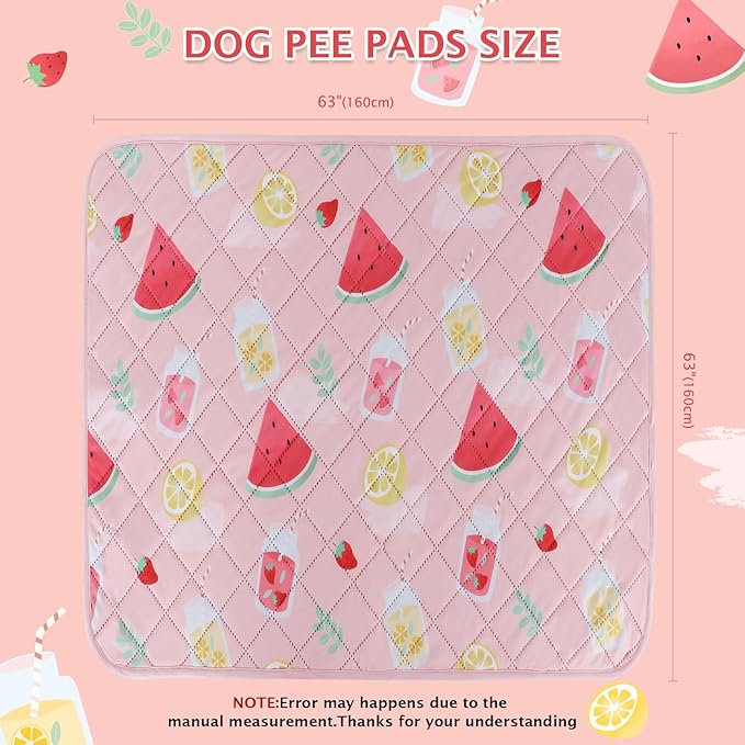 BVAGSS Washable Pee Pads for Dogs, Reusable Leakproof Puppy Wee Pad, 63x63 Inch (Watermelon, Pack of 1)