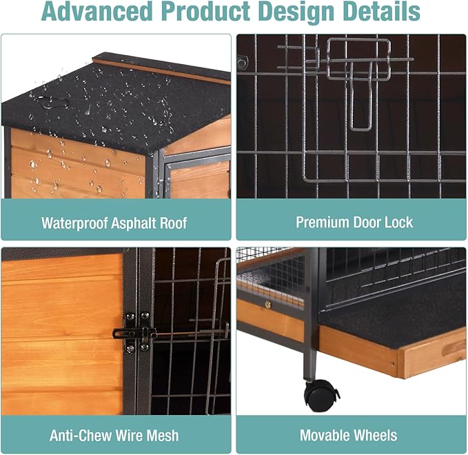 Rabbit Cage,Indoor Rabbit Hutch with Matel Frame and Pull Out Tray,Rabbit Hutch Chicken Coop with Run (Orange)