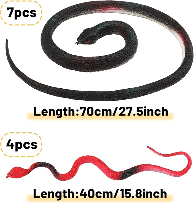 11 Pieces Rubber Snakes Realistic Large Lifelike Fake Toys Plastic Garden Snake to Keep Birds Away Scare Squirrels Halloween Prank Props Scare Toy