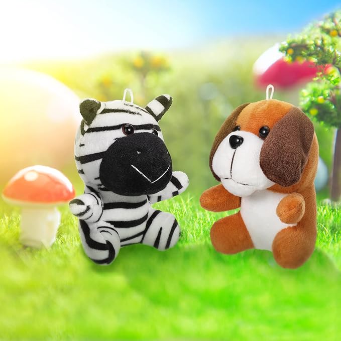 Skylety 12 Pieces Mini Stuffed Animals 4.8 Inch Cute Safari Plush Toys Elephant Lion Giraffe Tiger Puppy Zebra Duck for Jungle Animal Themed Parties Teacher Student Award Prizes