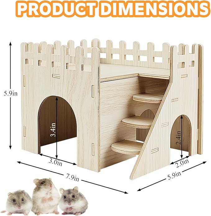 Hamster House - Double-Decker Hut with Slide, Guinea Pig Castle, Small Animal Habitat Decor