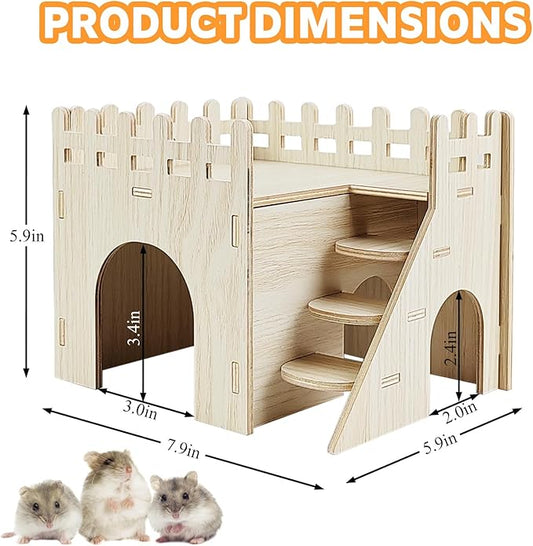 Hamster House - Double-Decker Hut with Slide, Guinea Pig Castle, Small Animal Habitat Decor