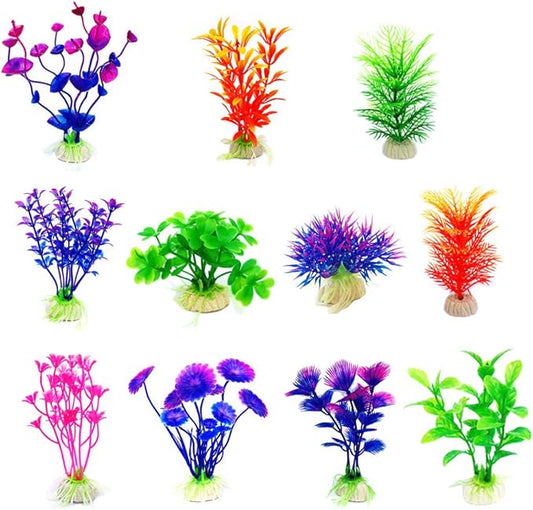 CousDUoBe Artificial Aquatic Plants 11 Pcs Small Aquarium Plants Artificial Fish Tank Decorations，Used for Household and Office Aquarium Simulation Plastic Hydroponic Plants