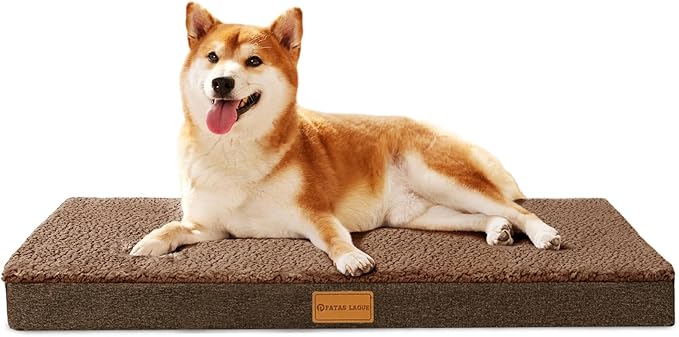 Patas Lague Orthopedic Dog Bed Medium Size Dog 30''X20'', Soft Comfortable Waterproof Egg Crate Foam Medium Pet Crate Beds Mat with Removable Washable Cover and Non-Slip Bottom, Brown