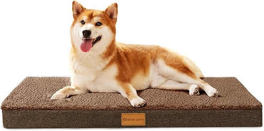Patas Lague Orthopedic Dog Bed Medium Size Dog 30''X20'', Soft Comfortable Waterproof Egg Crate Foam Medium Pet Crate Beds Mat with Removable Washable Cover and Non-Slip Bottom, Brown