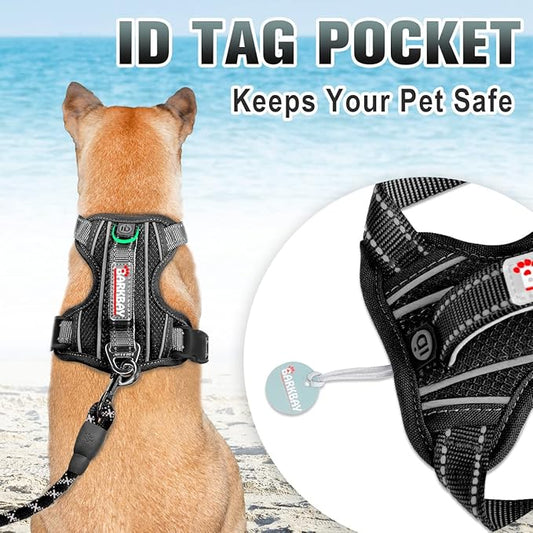 BARKBAY No Pull Dog Harness Large Reflective Dog Harness with Front Clip and Easy Control Handle for Walking Training Running with ID tag Pocket(Black,L)