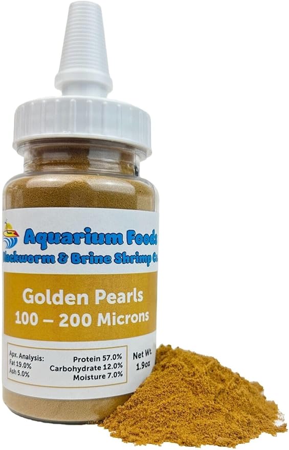 Aquatic Foods Inc. Golden Pearls 100-200 Microns for Tropical Fish Fry and Babies, for Corals, Anemones, Reef Tanks…1.9oz Squeeze Bottle