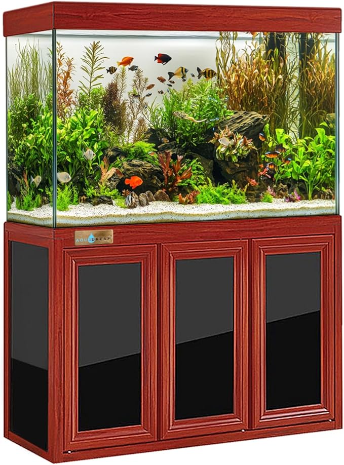 135 Gallon Aquarium Tempered Ultra Clear Glass with Complete Setup in Red Wood.