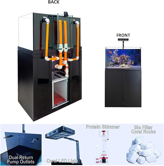 Coral Reef Aquarium Tank | 90 Gallon Ultra Clear Glass with Sump, Black