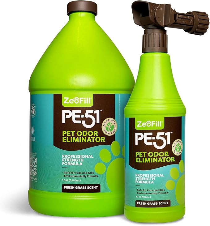 ZEOFILL PE-51 Economy Pack - 1 Gallon & 32oz Garden Hose Spray Bottle – Pet Urine, Pet Odor, & Yard Odor Eliminator – Dogs Urine Odor Deodorizer – Outdoor Use – All Natural Eco-Friendly Enzymes