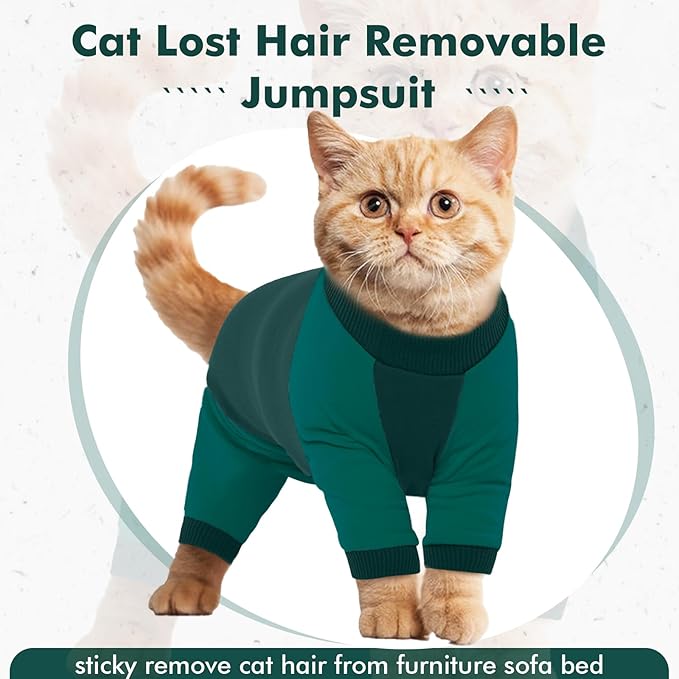 DENTRUN Cat Recovery Suit, Kitten Hair Sticky Onesie, Surgical Cone Alternative Shirts for Female Male After Surgery, Hair Spreading Prevent Clothes Pajama Apparel
