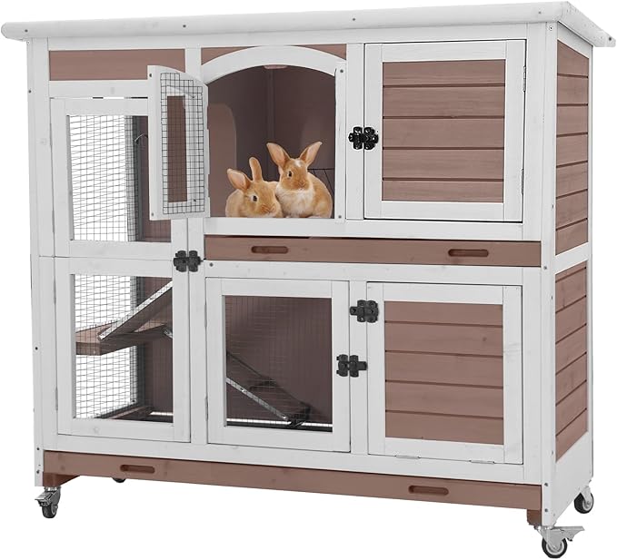 GUTINNEEN Rabbit Hutch Indoor and Outdoor Bunny Cage with Wheels Hamster House Guinea Pig Cages for Small to Medium Animals Waterproof Leakproof Tray