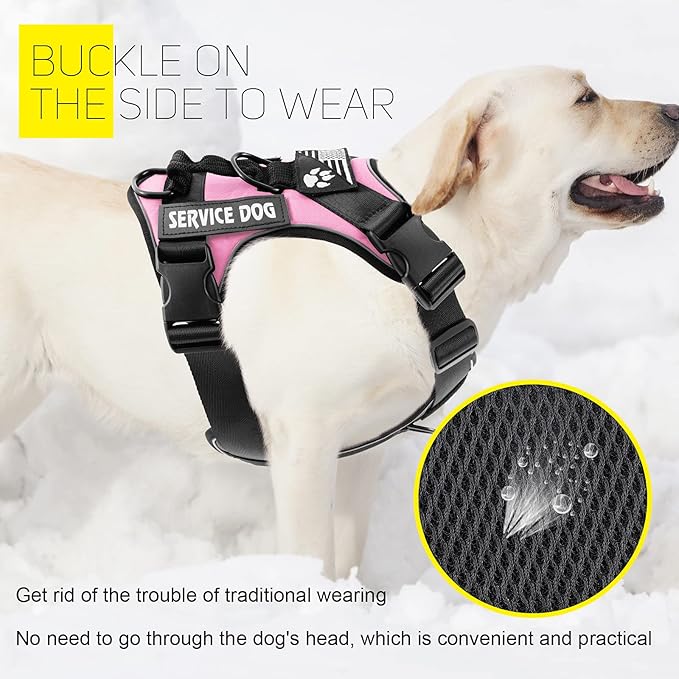 Demigreat Service Dog Harness, Reflective Dog Vest Harness with 5 PCS Patches, Adjustable Soft Oxford Pet Harness, Inner Layer Mesh, Easy to Control for Dogs