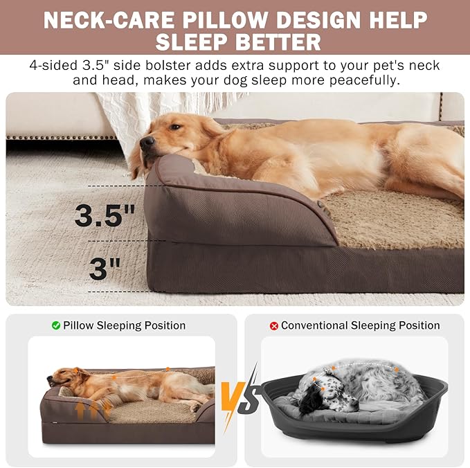 INVENHO Orthopedic Dog Bed for Extra Large Dogs, XXL Egg-Crate Foam Dog Couch with Washable Removable Cover, Waterproof Lining and Nonskid Bottom