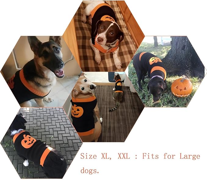 NACOCO Dog Sweater Pumpkin Pet Sweaters Halloween Holiday Party for Cat and Puppy (XL)