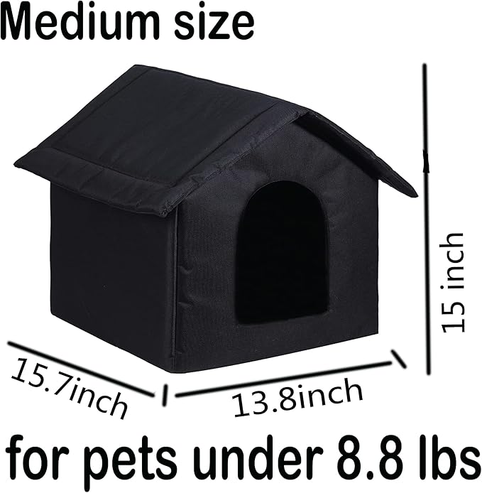 Cat Houses for Outdoor Cats, Weatherproof Outdoor House for Feral Cats, Warm Stable Stray Cats Shelter in Winter Black Medium